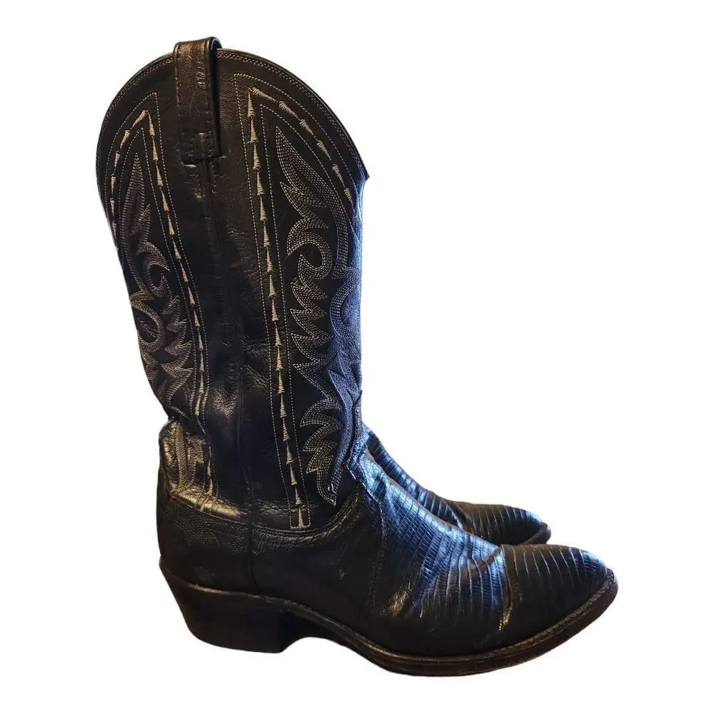 Dan Post‎ Teju exotic cowboy boots sz 10D lizard skin/ leather shaft style 16830